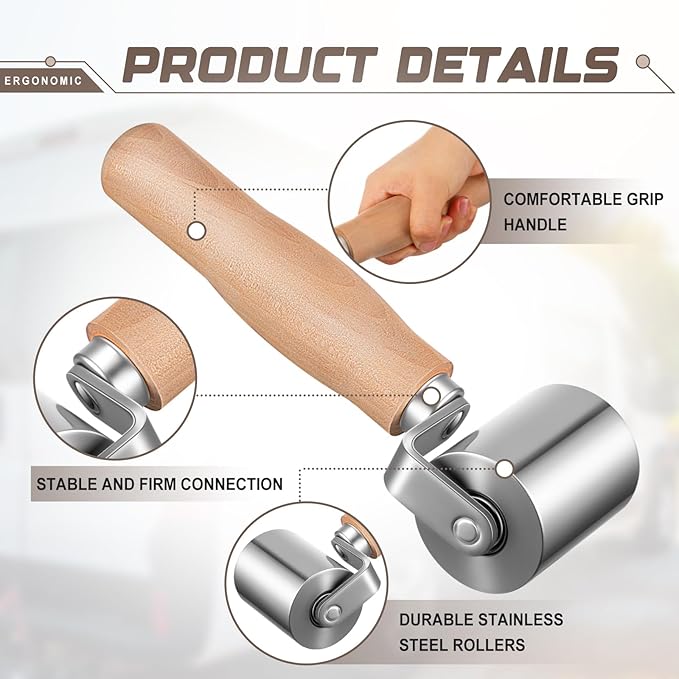 2-1/2" Curved End Ball Bearing Steel Roller Heavy Duty Sealant Steel Seam Roller with Wood Handle for Rv Roof Repair