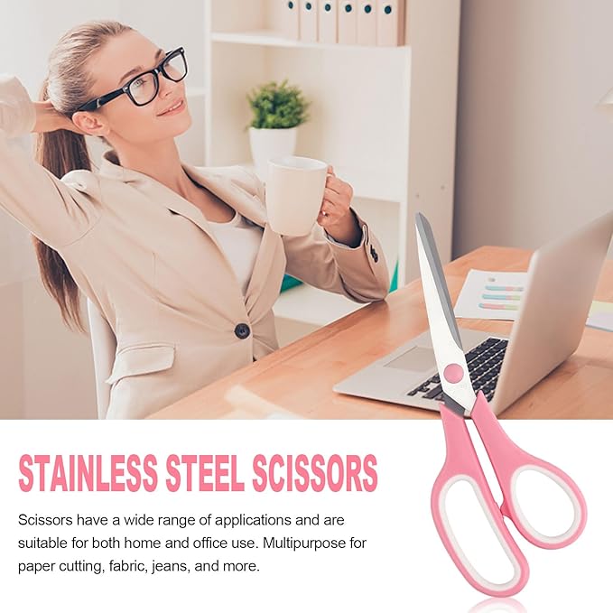 Multipurpose Stainless Steel Scissors 6.7" Pink Sharp Shears Comfort-Grip Scissors for Fabric Craft Office Supplies (Pink 7.7'')
