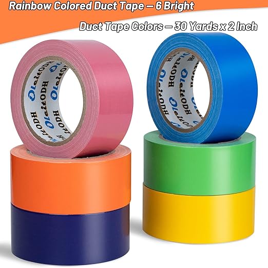 6 Pack Rainbow Colored Duct Tape Bulk, 2 Inch x 180 Yards Heavy Duty Color Duct Tape Rolls, No Residue,Waterproof & Tear by Hand,Great for Packaging, Arts & Crafts and DIY Projects