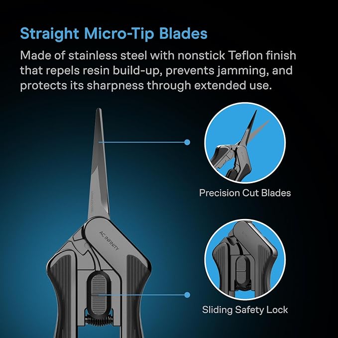 AC Infinity 6.6??Stainless Steel Pruning Shear 2-Pack, Lightweight Ergonomic Design, Straight Precision Blades with Nonstick Teflon Coating for Gardening, Hydroponics, Grow Tents