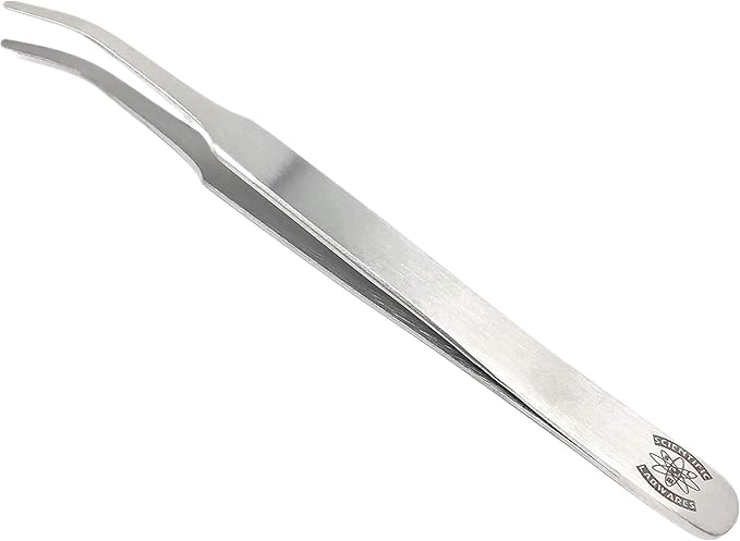 Stainless Steel Lab Forceps with Curved Tapered Flat-Tips - 4.5 in. Length