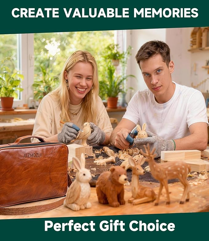 Wood Carving Kit, 30Pcs Wood Carving Tools Set with Leather Storage Bag, Deluxe Whittling Kit, 9 Wood Carving Knives 5 Chisels 4 Blocks Woodworking Tools for Beginners Enthusiasts Adults Gift