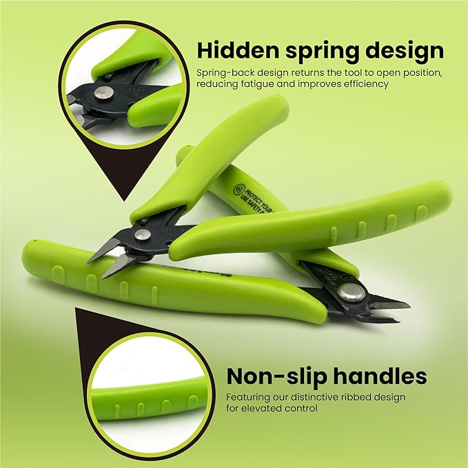 Smithology 4.8??Micro Flush Cutters 3PCS | Made from High Carbon Steel with Hidden Springback Design & Non-Slip Handles for Trimming Metal Wires, Zip Ties, Cables, Circuit Boards, & DIY Projects
