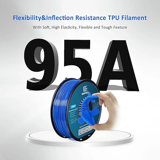 Geeetech TPU Filament 1.75mm ??95A Flexible 3D Printer Filament with High Elasticity, 1KG (2.2lbs) Spool, Dimensional Accuracy 짹0.03mm, Fits Most FDM Printers, Blue