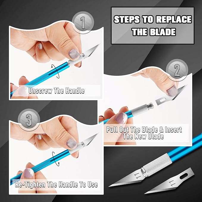DIYSELF 2 Pack Exacto Knife for Crafts, Precision Knife Exacto Blades, Hobby Knife for Models, Craft Knife for Scrapbooking, Carving Knife for Stencil, Art, 20 Extra Blades(Blue)