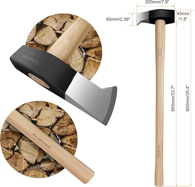 Splitting Maul- Wood Splitter Maul 6 1/2 lbs Head- Heavy Duty Wood Splitter Axe with 36" ergonomics Hickory Handle for Hardwood竊똂ampfires竊똅irewood(36inch Splitting Maul)