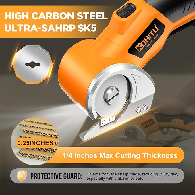 Cordless Electric Scissors: 4V Rechargeable Rotary Cardboard Cutter, 3000mAh Battery, with LED Light & Safety Lock, 2 Blades, Electric Box Cutter for Fabric Carpet Carton Plastic Leather Cloth(Yellow)