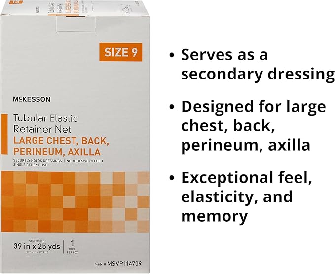 McKesson Tubular Elastic Retainer Net Dressing, Non-Sterile, Chest, Back, Perineum, Axilla, Size 9, 39 in x 25 yd, 1 Count, 1 Pack