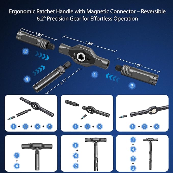 42Pcs Magnetic Ratchet Screwdriver Set with T-Handle&Magnetic Booster,6.2째Precision Gear&Extended Lever Handle,Multi-Bit Screwdriver Kit with 40 Bits&Portable Case for DIY,Home Appliances&Home Repair