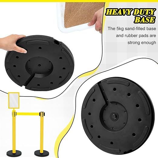 Therwen 6 Pack Heavy Duty Crowd Control Stanchions 9.8 ft Stainless Steel Stanchion Set with Safety Barrier Post Retractable Belt and Sign Holder Crowd Control Barrier(Yellow Belt, Yellow)