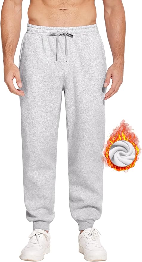 PINSPARK Men's Fleece Joggers with Zipper Pockets Tapered Sweatpants Cotton Sweat Pants for Mens Heavyweight Lounge Pants