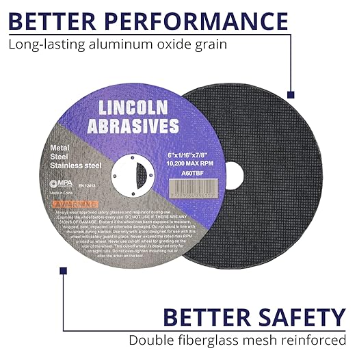 200 Pc 6" x 1/16" x 7/8" Cut-Off Wheels Lincoln Abrasives Metal & Stainless Steel