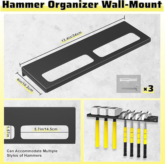 Wall Mount Screwdriver Organizer, Pliers Holder, Hammer Rack, Metal Storage Board, Power Tool Organizer for Workshop Shed Garage Workbench Home, 4 Pcs