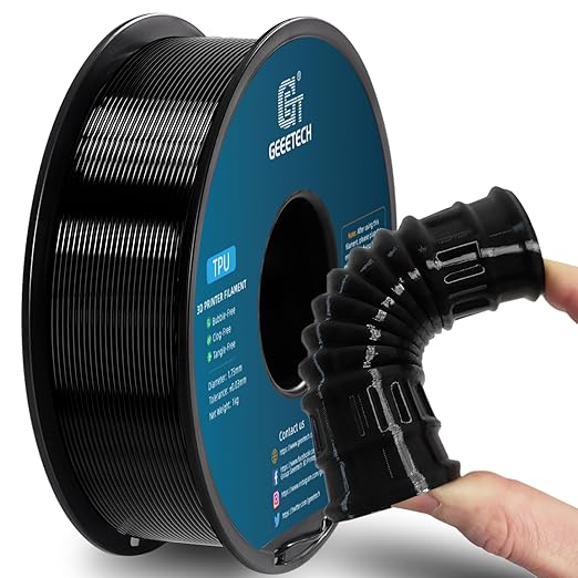 Geeetech TPU Filament 1.75mm, Shore 95A Flexible 3D Printer Filament with High Elasticity, 1KG (2.2lbs) Spool, Dimensional Accuracy 짹0.03mm, Fits Most FDM Printers (Black)