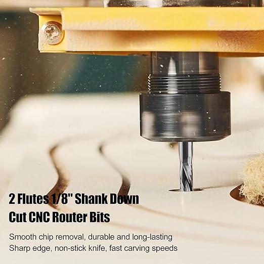 Hozly Downcut Bit 1/8" Shank Down Cut Spiral CNC Router Bits End Mill Tungsten Carbide Milling Cutter Set 2 Pack