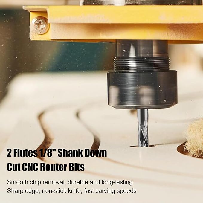 Downcut Spiral Router Bits 1/8 inch Shank, 1/8 inch Cutting Diameter ，3/4 inch Cutting Length,Solid Carbide CNC Router Bits End Mill for Wood Cut, Carving