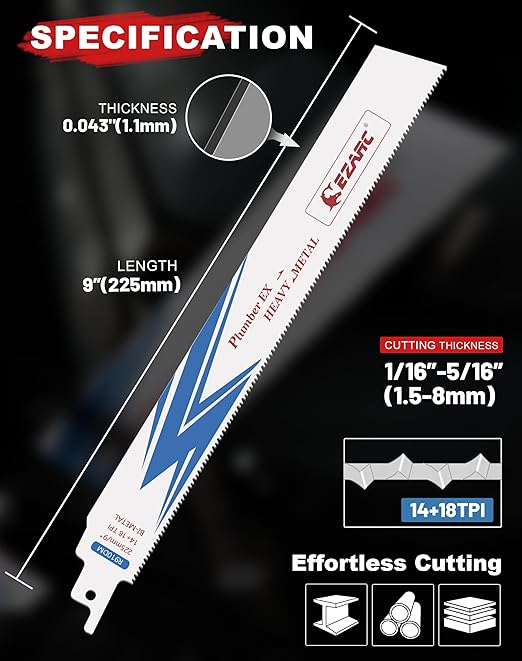 EZARC Reciprocating Saw Blade, 9-Inch Bi-Metal Sawzall Blades 14+18TPI for Steel Demolition R910DM (5-Pack)
