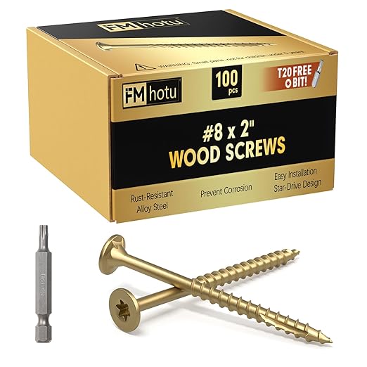 #8 x 2” Deck Screws, 100Pcs Star Drive Wood Screws, Rust Resistant Timber Screws for Timber/Log/Landscaping Wood, T20 Star Bit Included, Gold