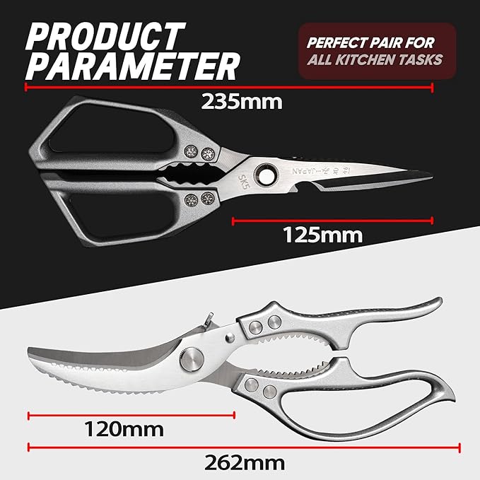Kitchen Scissors 2-Pack, All-Purpose Heavy Duty Sharp Stainless Steel Shears, Dishwasher Safe Food Scissors for Chicken Bones, Poultry, Herbs & More, Kitchen Shears Set with Bottle Opener