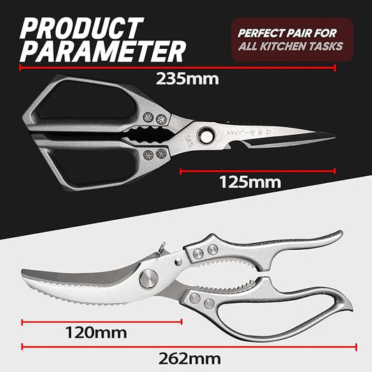 Kitchen Scissors 2-Pack, All-Purpose Heavy Duty Sharp Stainless Steel Shears, Dishwasher Safe Food Scissors for Chicken Bones, Poultry, Herbs & More, Kitchen Shears Set with Bottle Opener