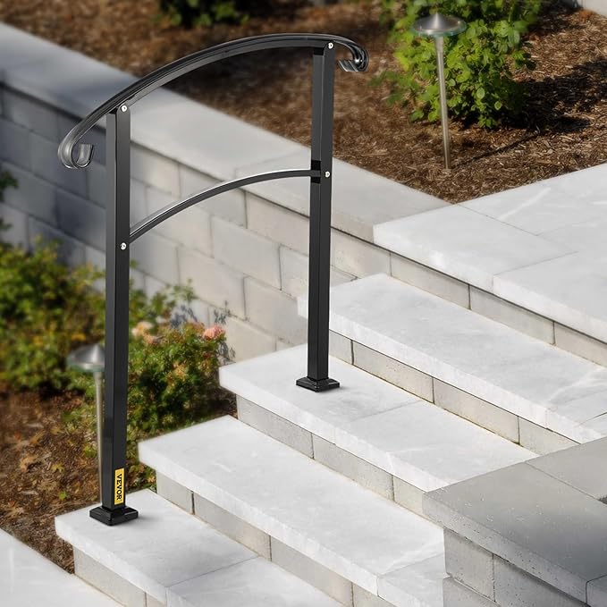 VEVOR Outdoor Steps Handrail, Black Arch#1, Adjustable Metal Staircase Railing, Thickened Porch & Deck Railing
