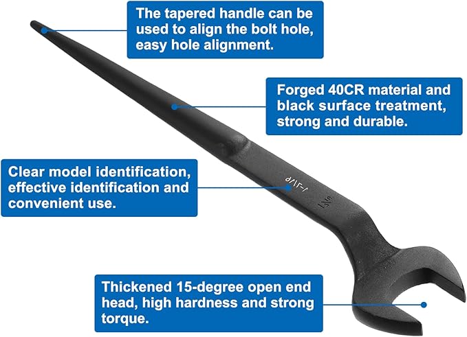 HARFINGTON Single Open End Spanner Wrench 1-7/16-inch 15 Degree Angle Single Open End SAE Construction Spanner Wrenches with 60째Offset Handle for Automotive Mechanical Maintenance
