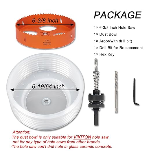 6-3/8 Hole Saw for Recessed Lights, 6.3 Inch Hole Cutter with Dust Bowl Catcher for Led Recessed Lighting 6 Inch and Wood Metal Drywall, Bi-Metal Construction