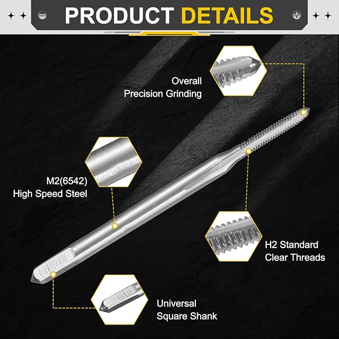 uxcell Hand Plug Tap M1.6 x 0.35 H2 Metric Thread Plug Style Taps Straight Flute Screw Tapping Threading Tool High Speed Steel HSS6542