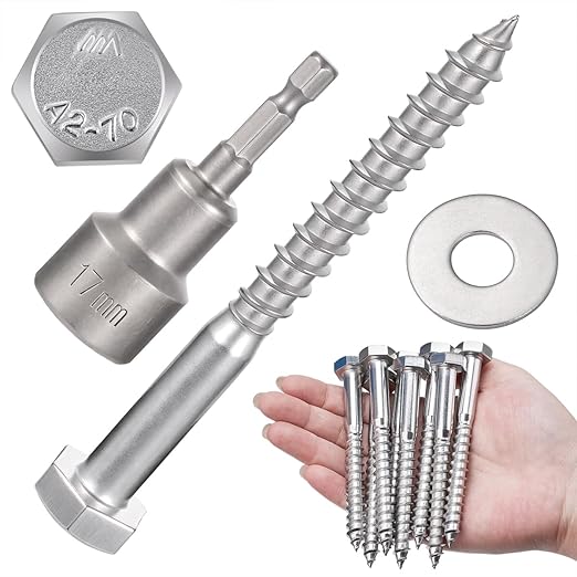 20 Pcs M10x4 Inch Hex Head Lag Screws 304 Stainless Steel 18-8 Exterior Use Lag Screws for Large Outdoor Engineering Projects Outdoor Platforms, Large Fences