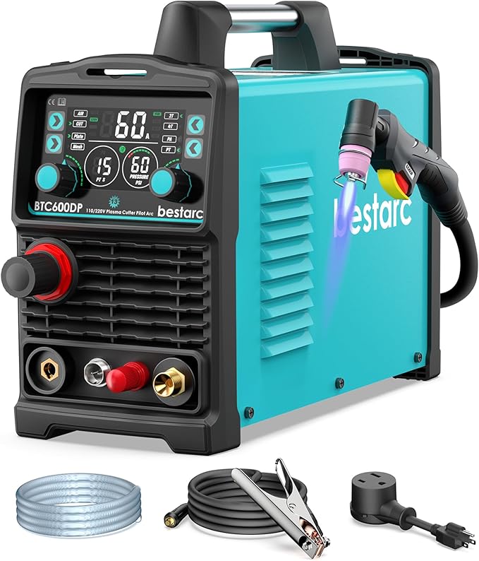 bestarc Plasma Cutter, [Pilot Arc][Large LED Display][Air Sensor] 60A bestarc Plasma Cutter Machine 110/220V Dual Voltage, 1/2 Inch Clean Cut 4/5 Inch Max Cut, Post Flow Mesh, 2T/4T for Beginners DIY