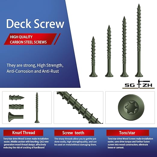 #14 x 7 Inch Deck Screws (86Pcs) 4lb. Carbon Steel, Green, Flat Head, Rust Resistant epoxy Coated, with T30 Star Bit