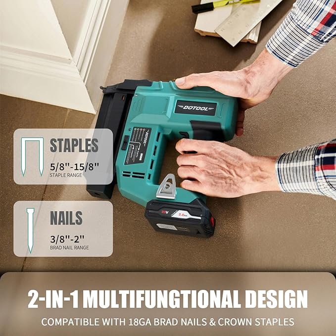 Cordless Nail Gun Battery Powered,2 in 1 Electric Nail Gun with 1000pcs 18 GA Nails, Brad Nailer with 20V 2.0A Batteries for Home Improvement & Woodworking