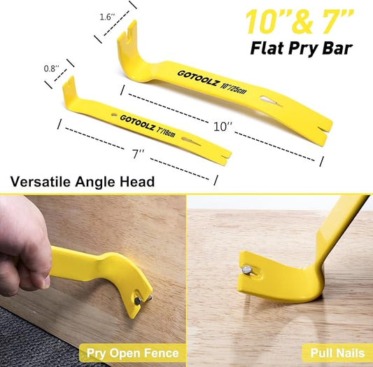 4-Piece Pry Bar Set, 12-Inch Utility Claw Pry Bar, 10-Inch & 7.5-Inch Flat Pry Bars Crowbar Claw, 8-Inch End Cutting Pliers, Nail Remover Tool for Baseboard, Floor, Nails Removal