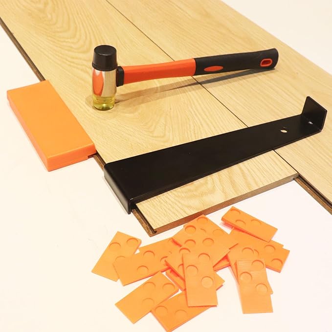 Laminate Wood Flooring Installation Kit, Tapping Block for Vinyl Plank Flooring, Heavy Duty Pull Bar, 40Pcs Floor Spacers, Rubber Mallet. Vinyl Floor Installation Kit