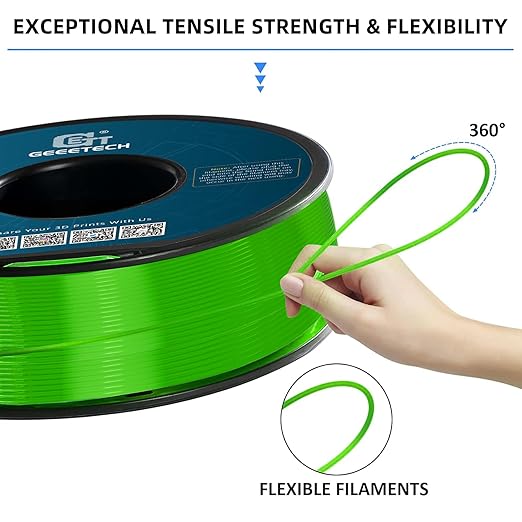Geeetech TPU Filament 1.75mm, 95A Flexible 3D Printer Filament with High Elasticity, 1KG (2.2lbs) Spool, Dimensional Accuracy 짹0.03mm, Fits Most FDM Printers (Clear Green)