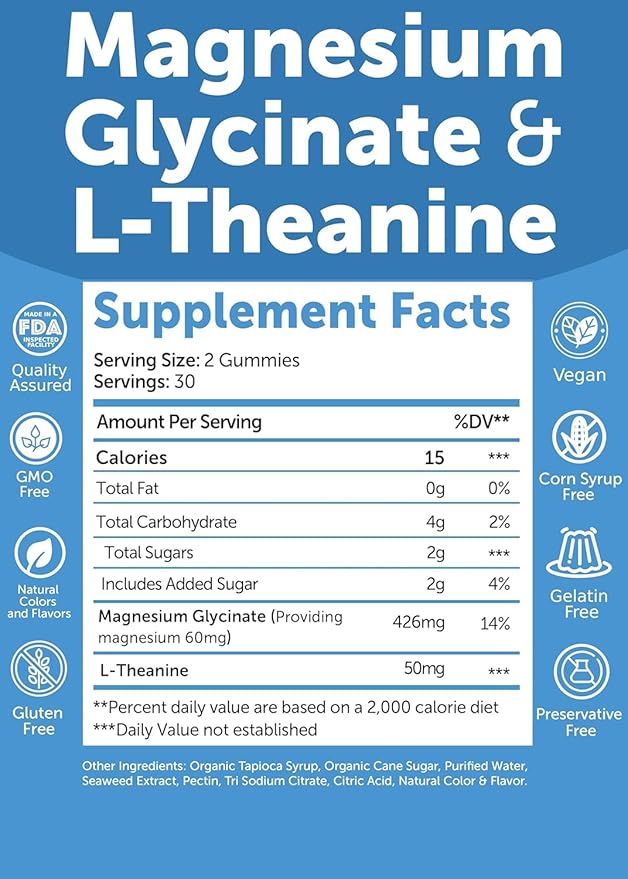 Lunakai USA Made Magnesium Glycinate Gummies 426mg with L-Theanine ??Calm, Sleep, Stress Relief for Adults & Kids, Non-GMO, Vegan - 3 Pack
