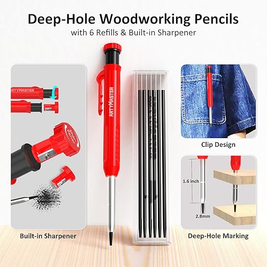 8 inch 3D Multi-Angle Measuring Square Ruler, WT103B High Precision Hole Scribing Woodworking Tools, 0-90째 Aluminum Alloy Carpenter Square Wood Working Tools, Carpenter Pencils 6 Refills.