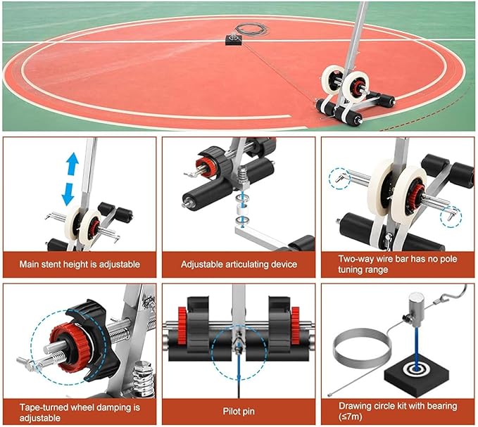 Floor Tape Applicator with Drawing Circle Kit Hand Push Line Striping Machine Parking Lot Striping Machine, for Basketball Courts, Road Warning