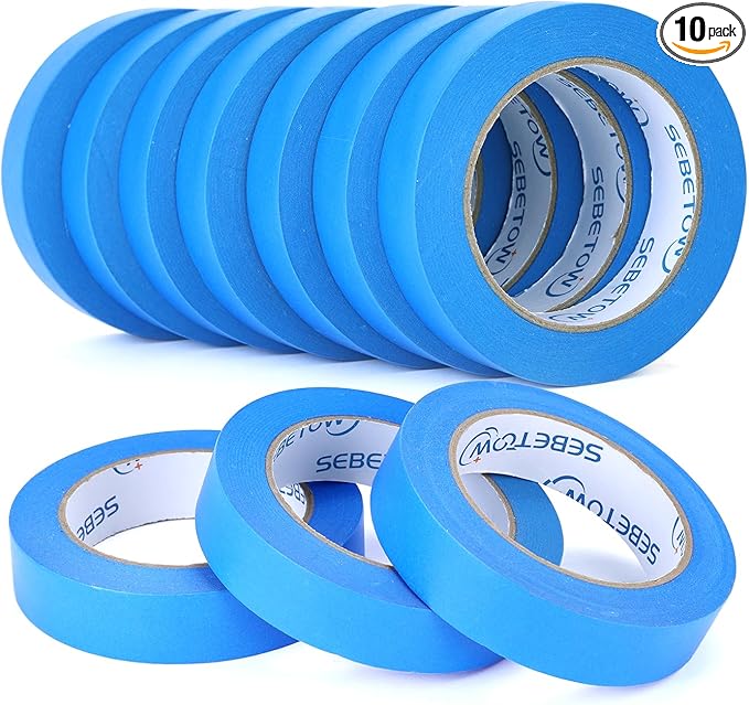 10 Rolls Painters Tape 1 inch Bulk Painter Tape Blue Wide Roll, Blue Masking Tape, 1 Inches x 55 Yards for General Purpose Wall Painting, Home Improvement