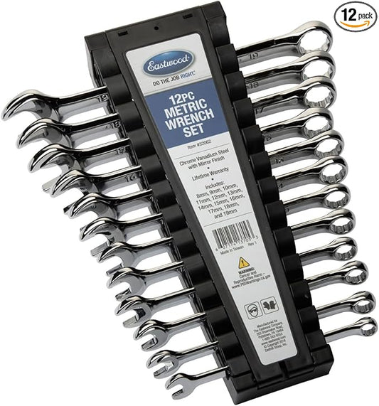 Eastwood 12 Piece Metric 12 Point Combination Box Open End Wrench Set