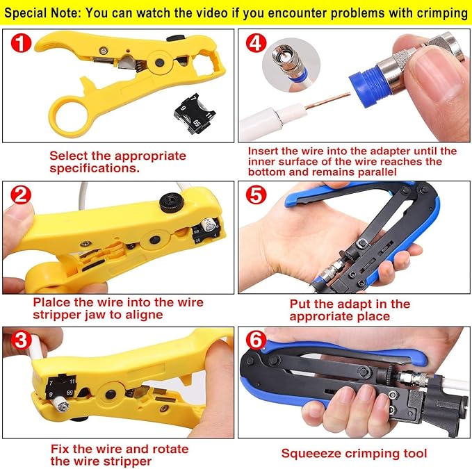 Taiss Coaxial Compression Tool Coax Cable Crimper Kit with 20 PCS F Style RG6 connectors,Adjustable RG6 RG59 RG11 75-5 75-7 Coaxial Cable Stripper,coaxial cable crimper Tool Kit