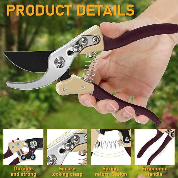 Heavy Duty Pruning Shears竊똆arden Scissors & Clippers with Red-BIDMLI 8.66" SK5 Steel Blades & Aluminum Alloy Handles, Tree Branch Cutter, Ideal for Thick Branches, Dry Twigs, Flower Pruning Tool.