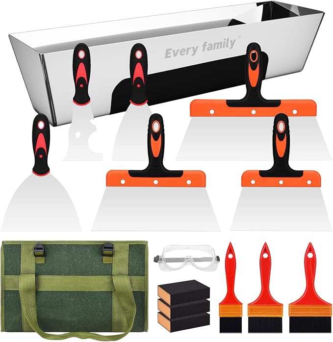 Drywall Knife Set, Putty knife,15 Piece Paint Scraper Tool Set,14" Mud Pan for Repairing Drywall, Removing Wallpaper, Plaster, Adhesive, Cement, Applying Putty