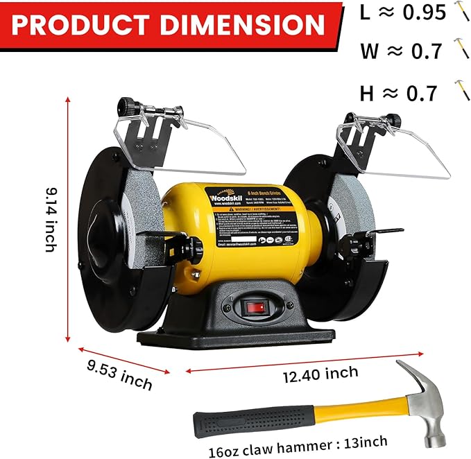 2.8Amp 1/2HP 6-Inch High-Speed Bench Grinder, CSA Listed, Table Grinder for sharpening