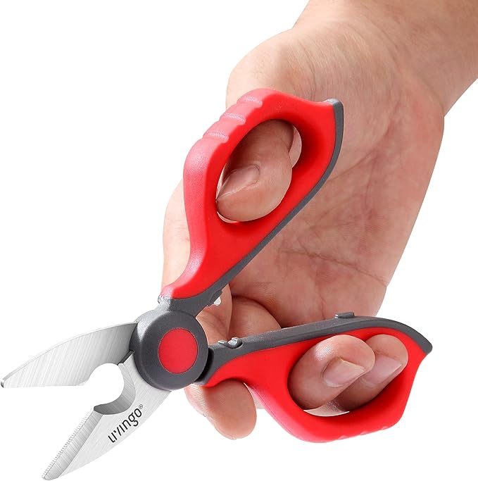 LIVINGO Electrician Scissors: 6 Inch Sharp Heavy Duty Wire Shears - Stainless Steel Serrated Notch Blade with Belt Clip, Stripper Fiber Optic, Crimping Aluminium Copper Soft Cable Line