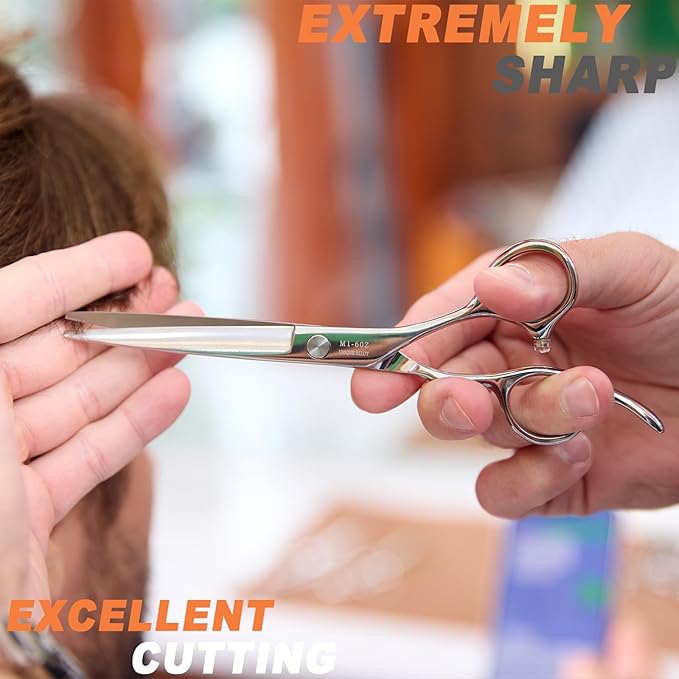 High-end Professional Extremely Very Sharp Barber Hair Cutting Scissors Hairdresser Shears For Hair 6 Inch Haircut Scissor Made Of Stainless Steel Alloy For Hairdressing Salon and Home Use