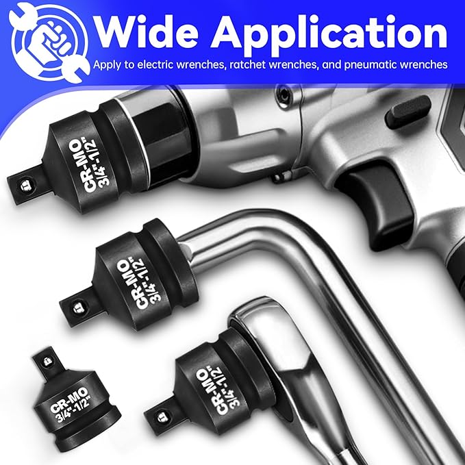3/4" Female to 1/2" Male Impact Socket Adapter Reducer, Chrome Molybdenum Steel Driver Conversion Adapter, for Sockets and Impact Wrench