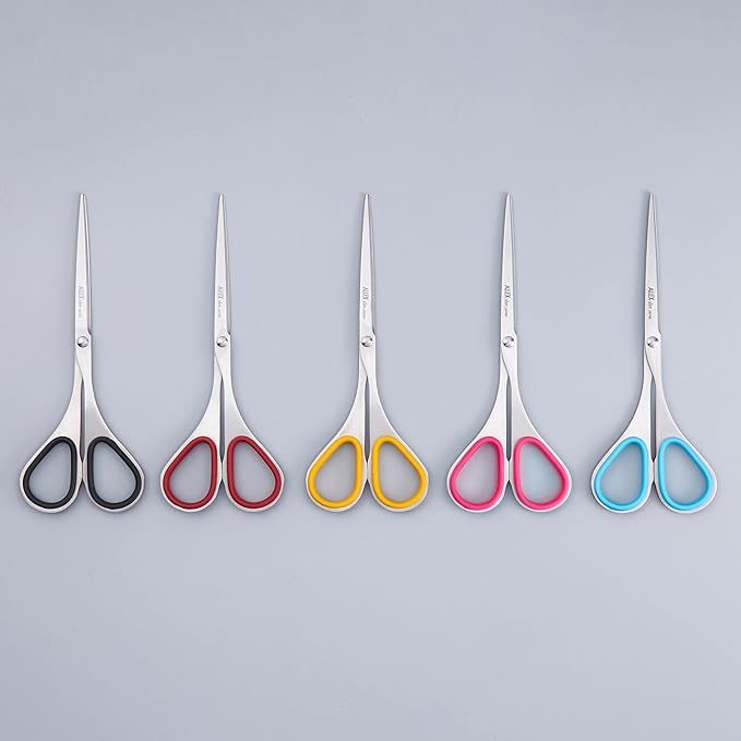 ALLEX Small Skinny Scissors for Office 5.5", All Purpose Slim & Thin Low Profile Scissors, Made in JAPAN, All Metal Sharp Japanese Stainless Steel Blade with Non-Slip Soft Ring, Yellow