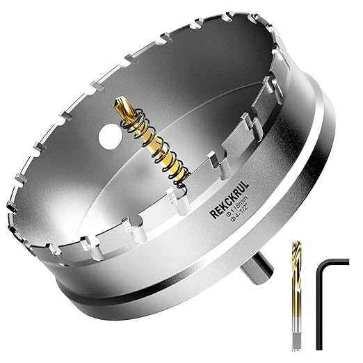4-1/2" (115mm) TCT Carbide Hole Saw Kit for Metal - Heavy Duty Hole Cutter Drill Bits Set with 2 Titanium/Step Pilot Drill Bits & L-Wrench, Cuts Stainless Steel, Iron, Aluminum, Wood, Plastic
