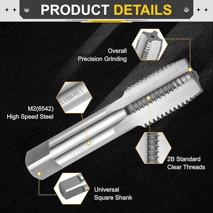 uxcell Hand Plug Tap 1-1/2"-6 BSW 2B Thread Plug Style Taps Straight Flute Screw Tapping Threading Tool High Speed Steel HSS6542